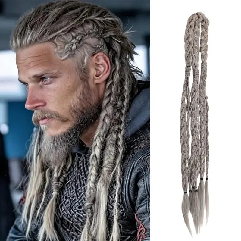 Men Viking Braids Hair Extensions Synthetic Clip In Braided Hair Pieces Cosplay Renaissance Festival Hair Accessories For Men