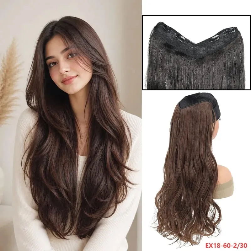 Peça de peruca em V de fácil encaixe, extensão de cabelo sintético ondulado de 20 "ou 24" adiciona comprimento e plenitude em segundos