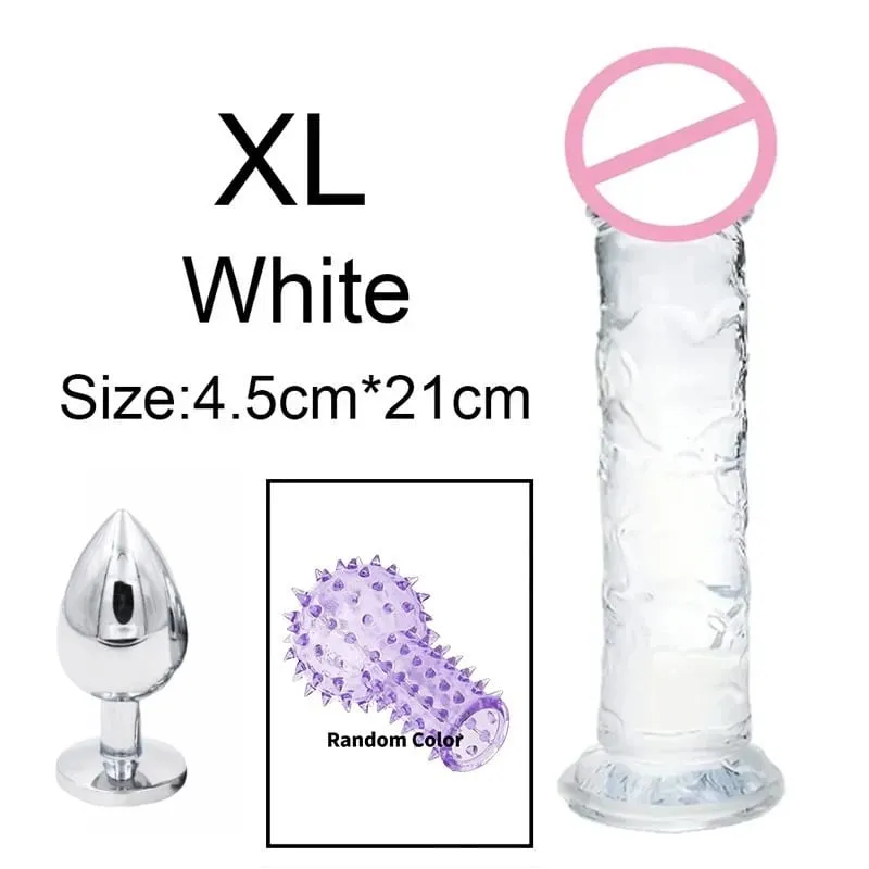 6 Sizes Realistic Dildos Adult Sex Toys For Man Women 18 Metal Anal Plug Clear Penis Butt Plug Anus Masturbation Stimulator Dick