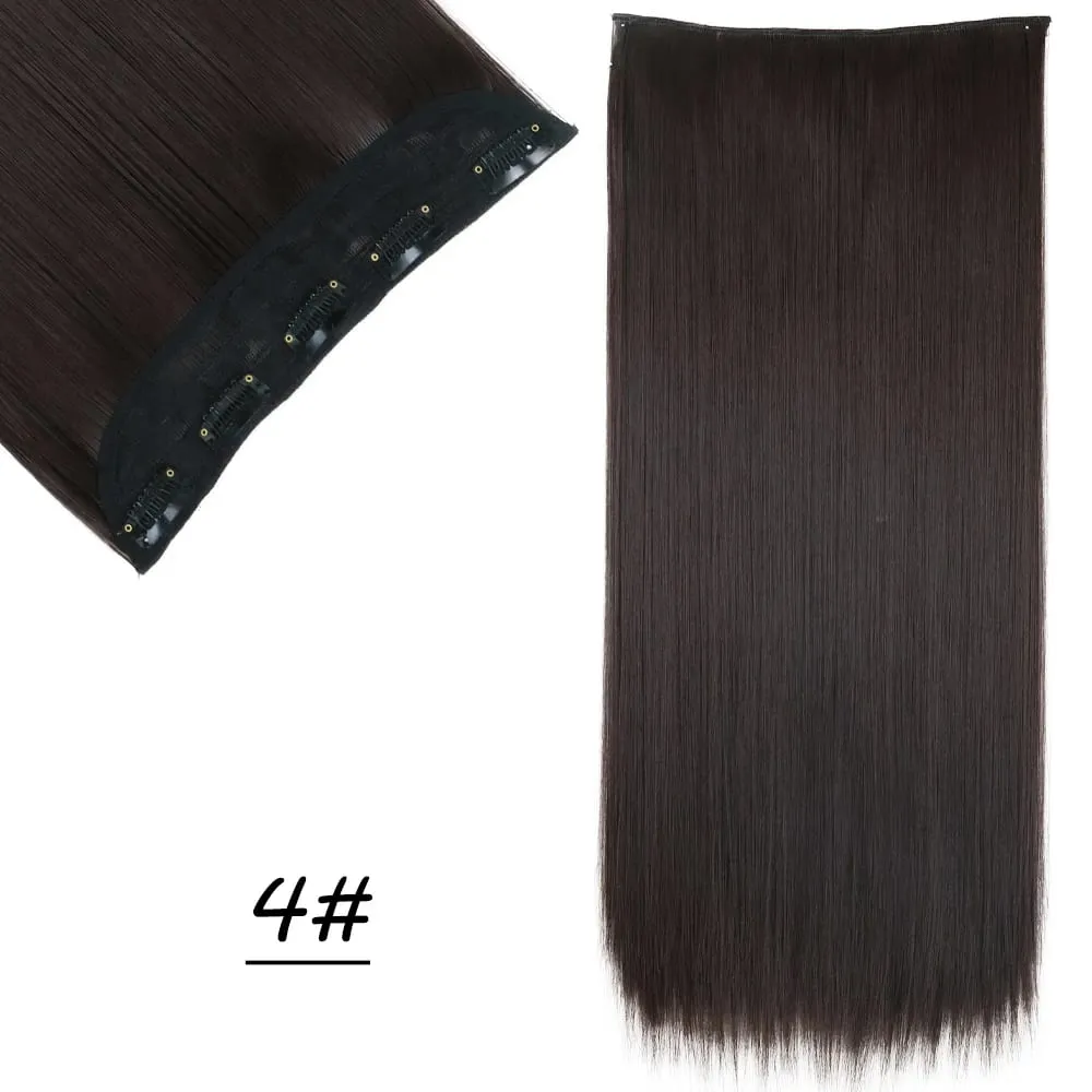 Synthetic 5 Clip In Hair Extensions Long Straight Hairstyle Hairpiece Black Brown Blonde 24Inch Natural Fake Hair For Women