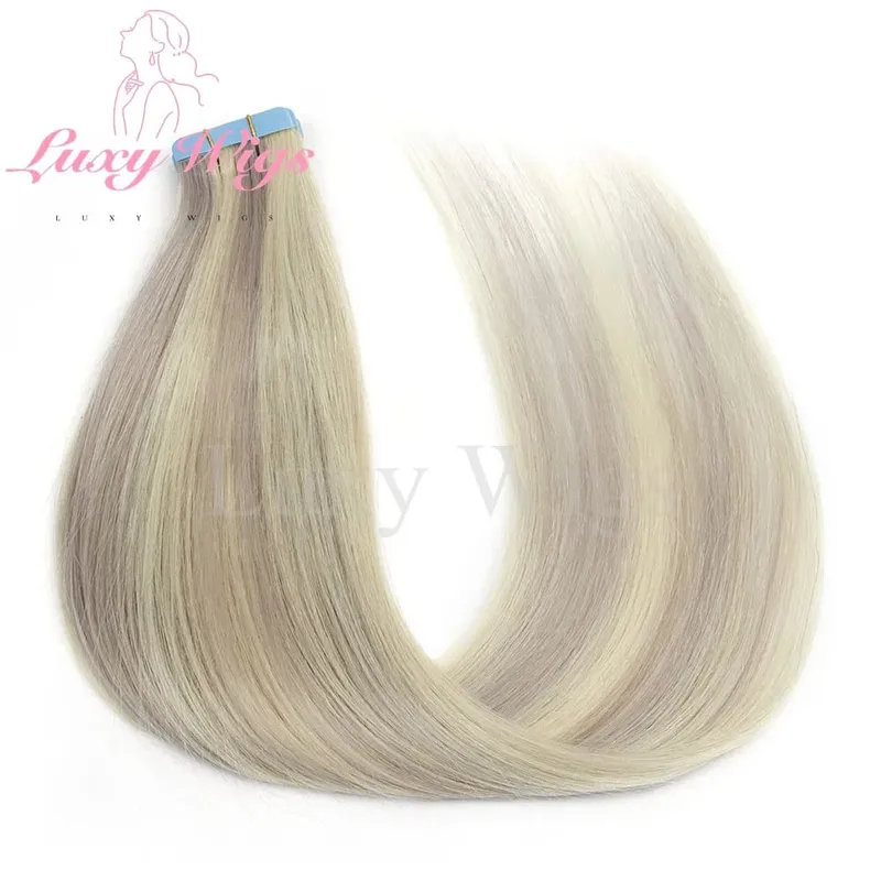 Highlights Gray Tape in Hair Extensions Human Hair Straight Black Blonde Seamless PU Skin Weft Tape In Hair Extensions 20PCS