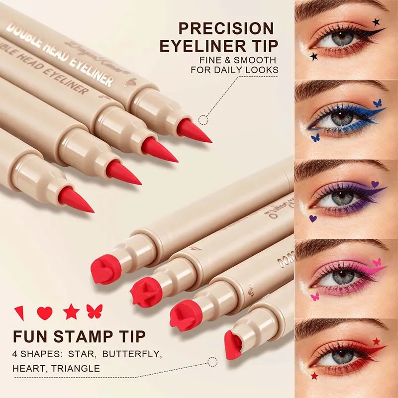 2-in-1 Double Ended Stamp Seal Eyeliner Quick Drying Waterproof and Sweat Proof Not Easy To Smudge Colorful Eye Makeup EyeLiner