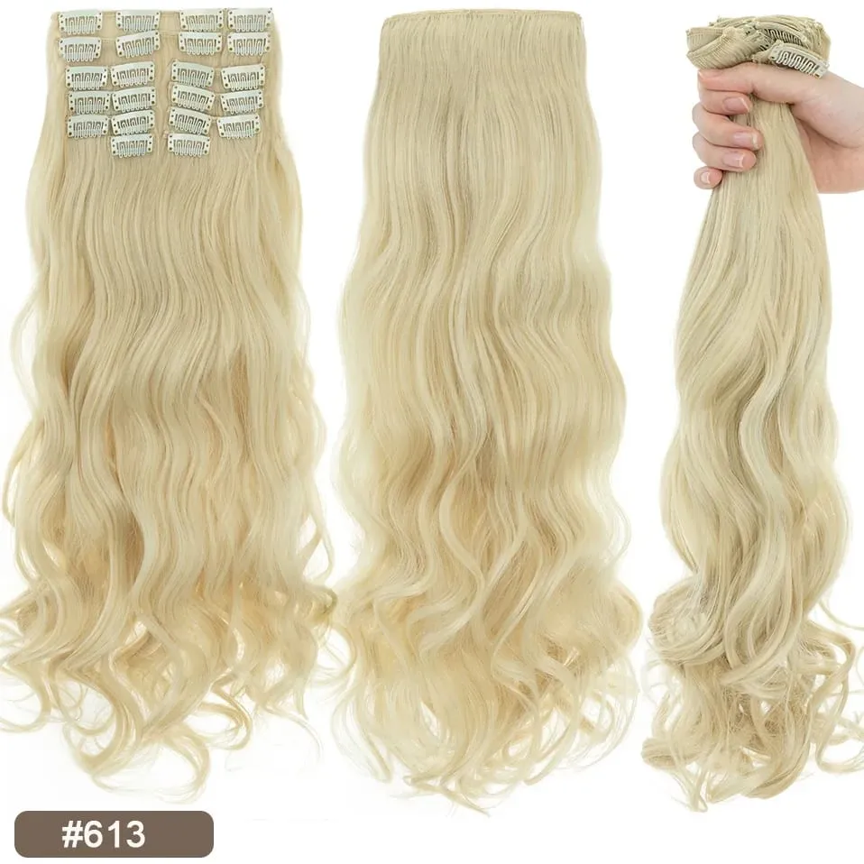 180g 12PCS Wavy Clip in Hair Extensions 22" Long Synthetic Thick Clip On Hair Extensions for Women Full Head Hairpiece