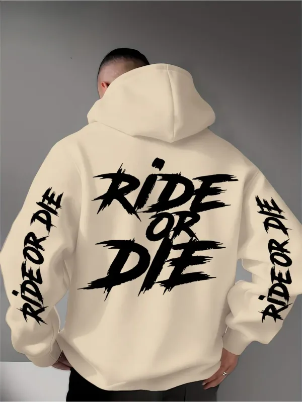 Men's Ride Or Die Graphic Hoodie Sweatshirt Oversized Streetwear Sportswear Pullover Casual Autumn Winter Hooded Top