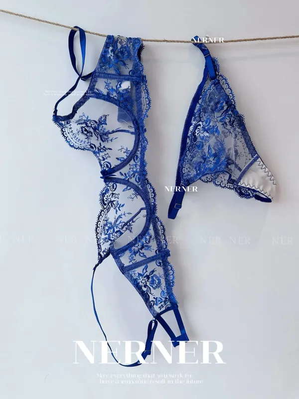 French Style Mesh Embroidery Lace Bra Set With Underwire Slightly Sheer Thin Lingerie Minimizer Bra For Big Bust S-XL