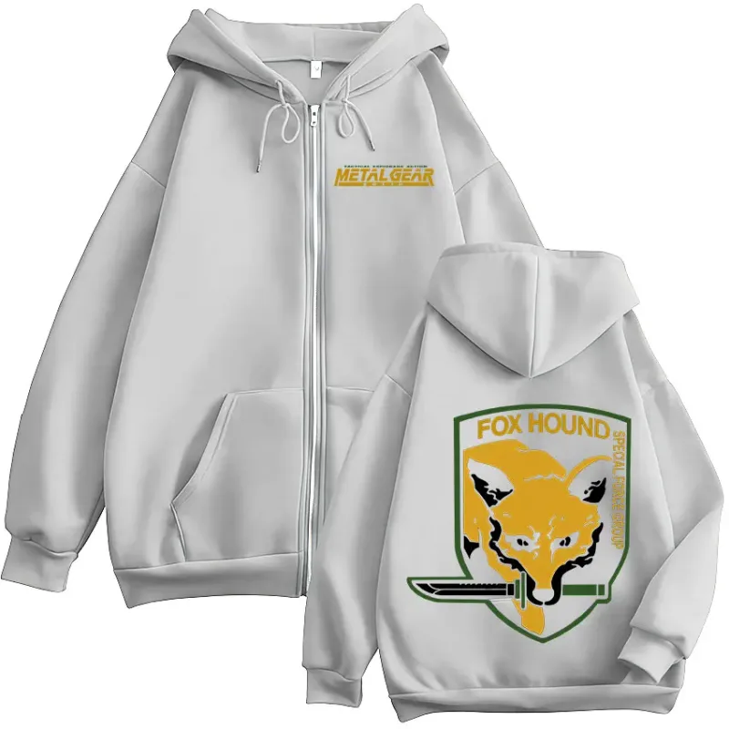 Metal Gear Solid Game FOX HOUND Logo Print Zipper Hoodies Men Women Clothing Fashion Pullovers Zip Up Hooded Sweatshirts Jackets