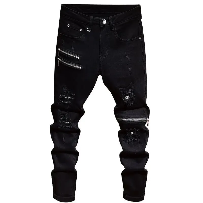 2025 Jeans Men's Spring Autumn Versatile Korean Black Elastic Slim Small Feet Zipper Pants Autumn Cowboy Man Pants Design Jeans