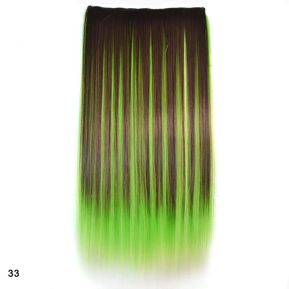 Rainbow Hairpiece Clip in One Piece Hair Extension Long Straight Synthetic Black Blue Gray Green Ombre Color Hairpieces
