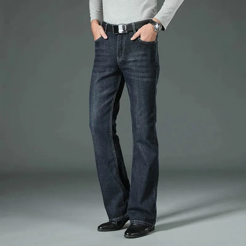 Men High Waist Stretch Bootcut Denim Jeans Loose Wide Leg Vintage Classic Blue Jeans Streetwear Casual Daily Male Denim Trousers