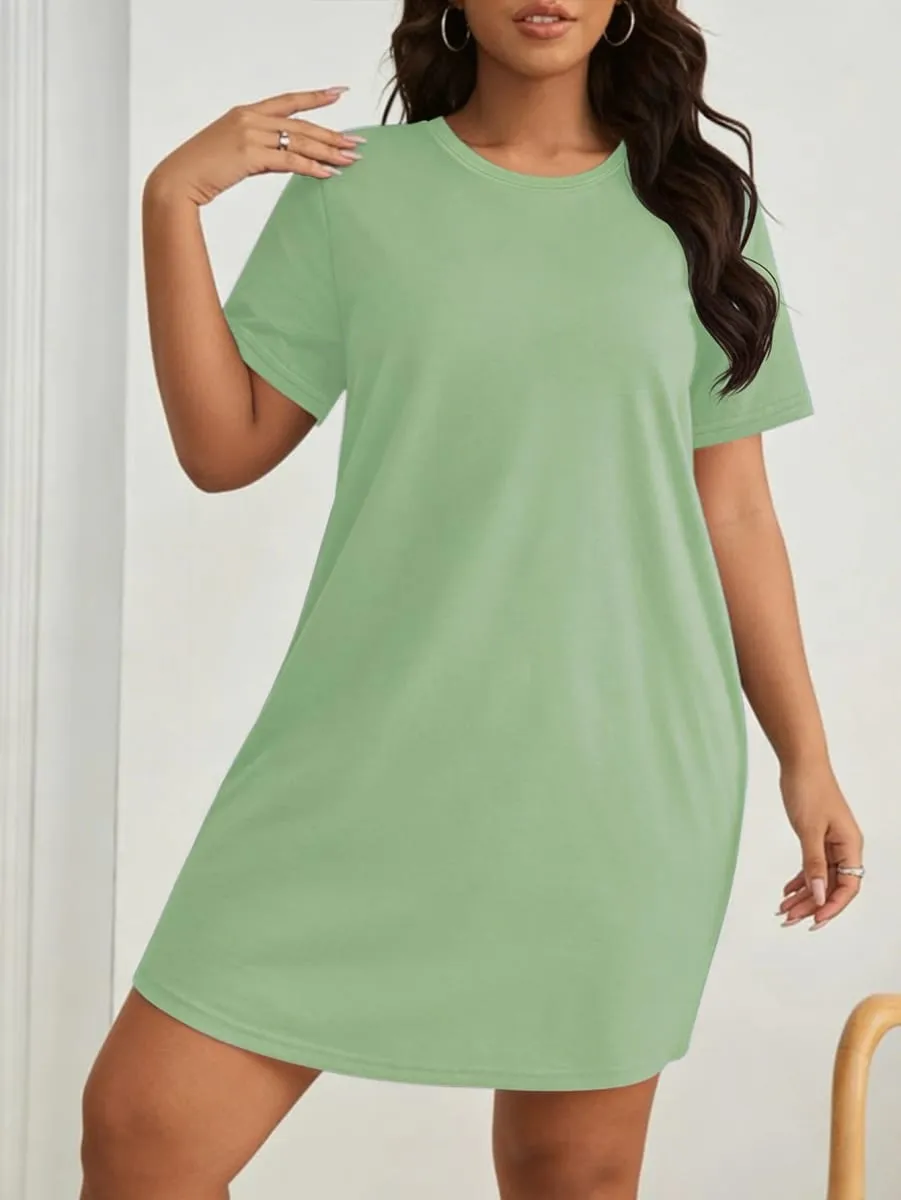Women's Stylish Casual Oversized Short-Sleeved Dress - Casual Round Neck Stretch Fabric Machine Washable — image 5