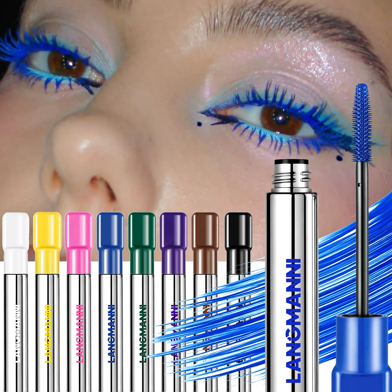 Colorful Blue Mascara Lengthens Eyelashes Extension Thick Fiber Curling Waterproof Green White Pink Black Eye Makeup Cosmetics