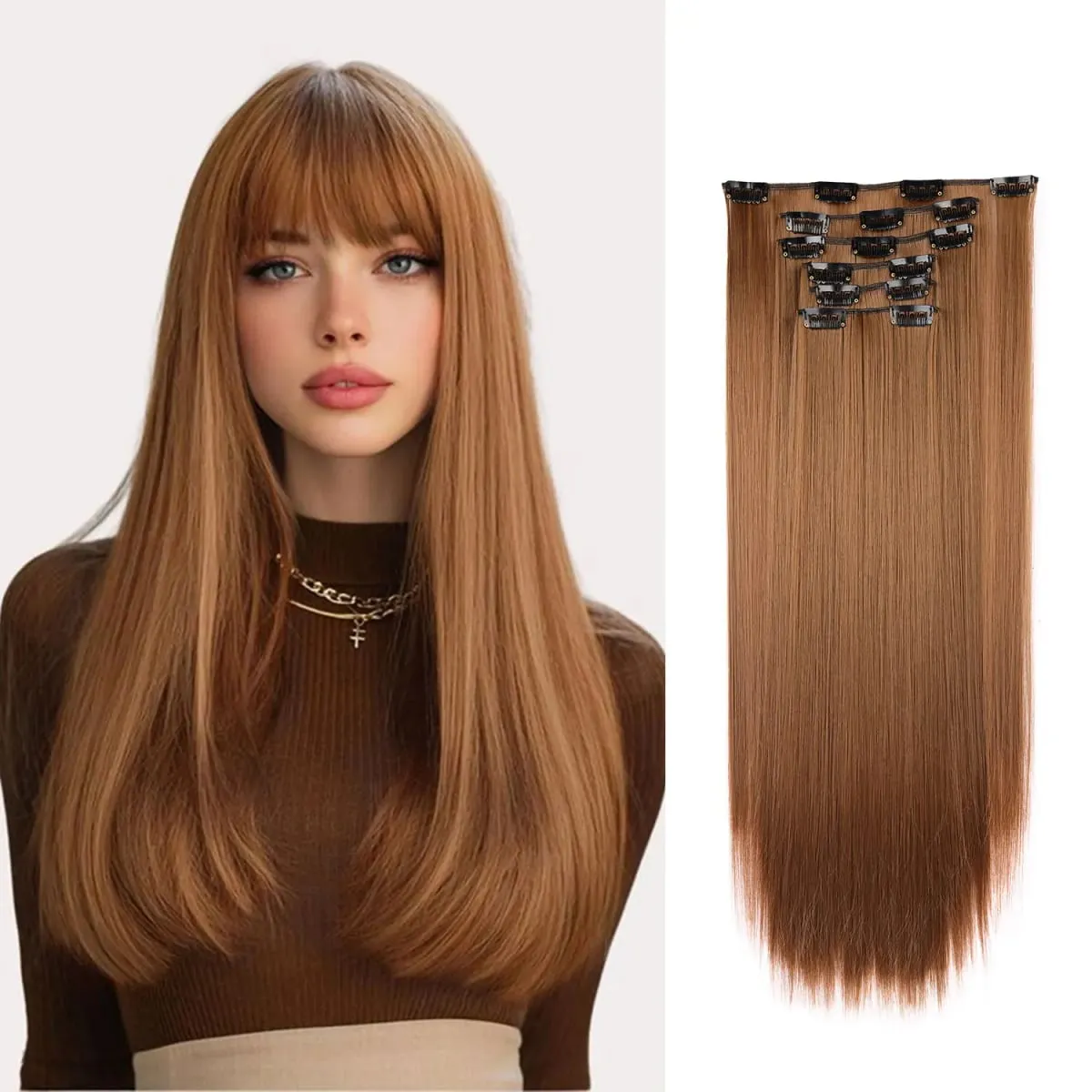 Synthetic Clip in Hair Extensions Clip in 6pcs set Straight Hair 22inch Thick Hairpieces for Women Girls Daily Party