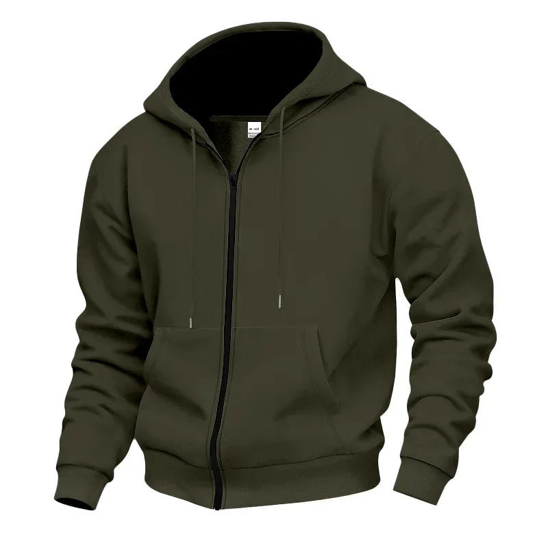 New 2026 Men's Autumn Casual Solid Long Sleeve Zipper Hooded Sweatshirt Coat Male Fashion Outdoors Sportswear Hoodies Jackets