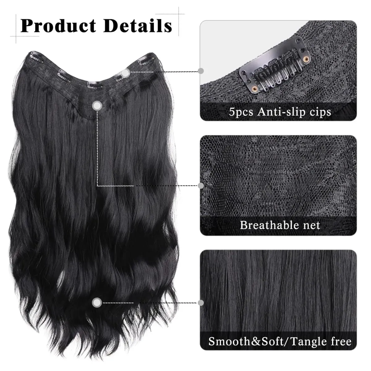 16-24 Inch U-Shape Lace 5 Clips Clip In Hair Extensions Synthetic Long Wave Curly Heat Resistant Full Shine Hair For Women