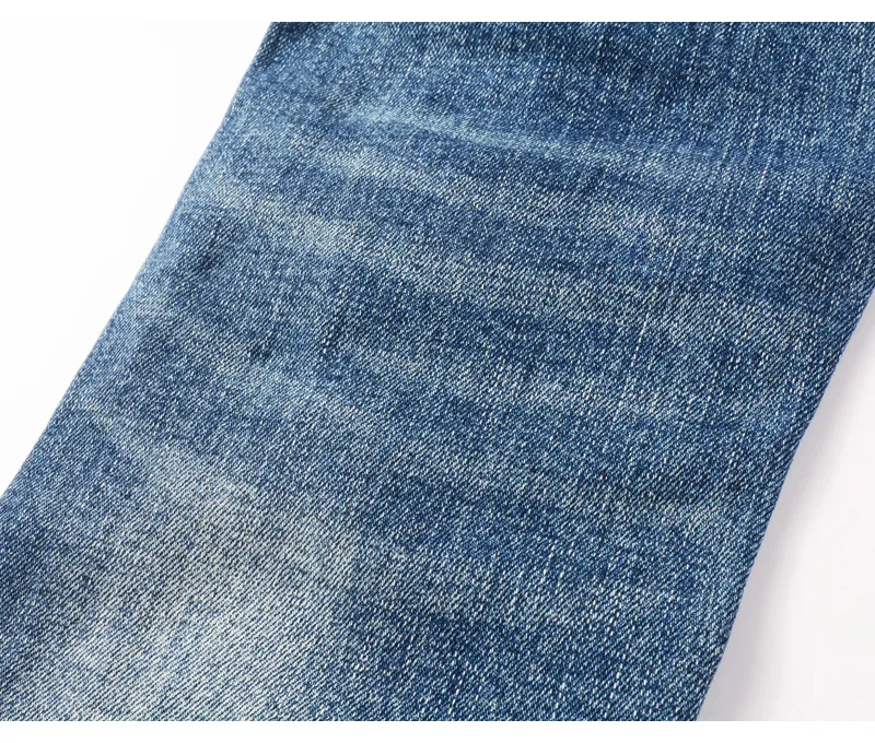 Fashionable New Men's Retro Blue Jeans With Pleated Elastic Perforated Blue Leather Patch Tight Tapered Pants Y2K