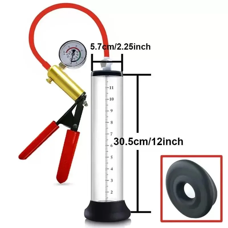 Manual Penis Vacuum Pump with Gauge Acrylic Male Enlargement Extender Trainer Masturbation Pump Adult Sex Toy Set for Men