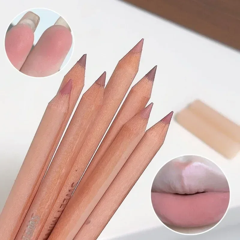 Wooden Matte Lip Liner Pencil Long Lasting Waterproof Nude Low Saturation Lip Pencil Natural Contour Lip Makeup for Beginners