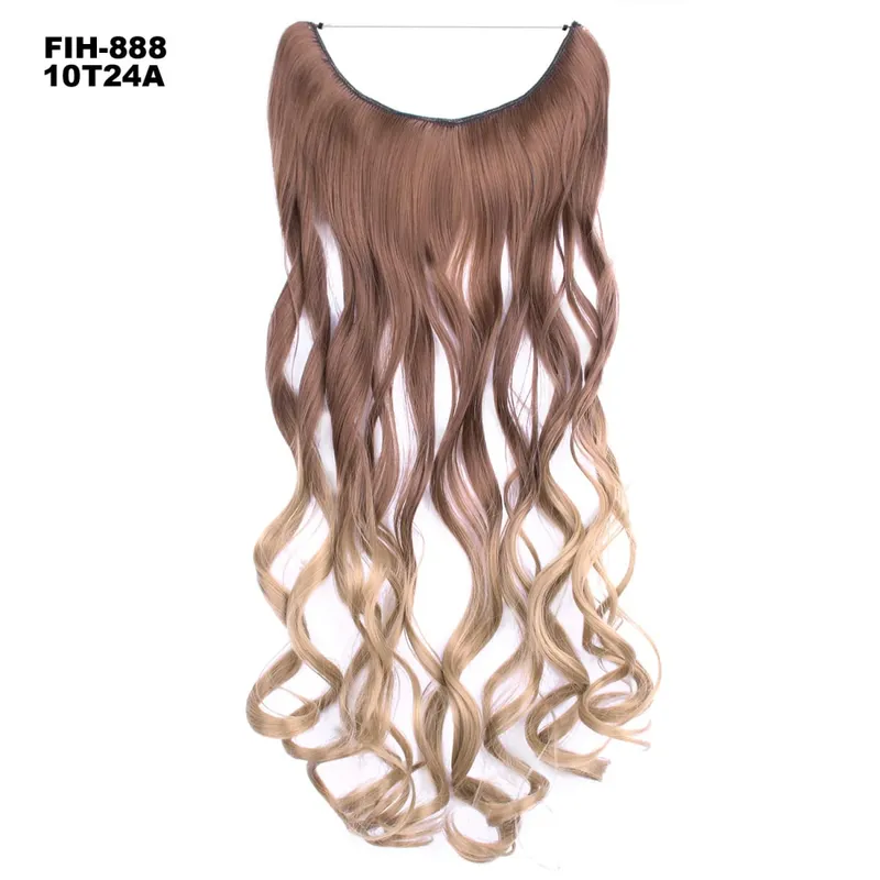 Synthetic One piece Hair Extensions No Clip No Glue Invisible 24inch Long Straight Wave Heat Resistant String Hairpiece
