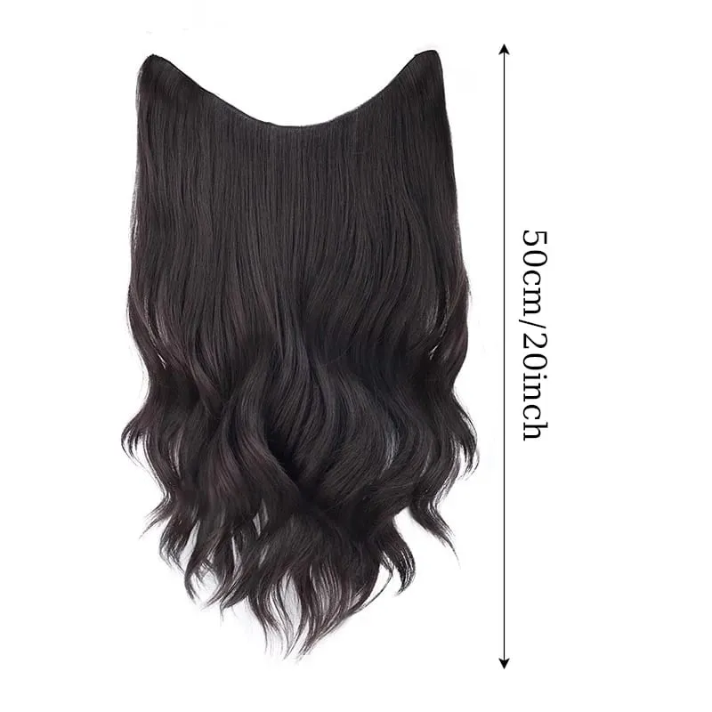 Synthetic Black Wavy Clip in Hair Extensions Hairpiece U-shaped Hair Extensions with 5 Clips for Women Girls Daily Use Soft Hair