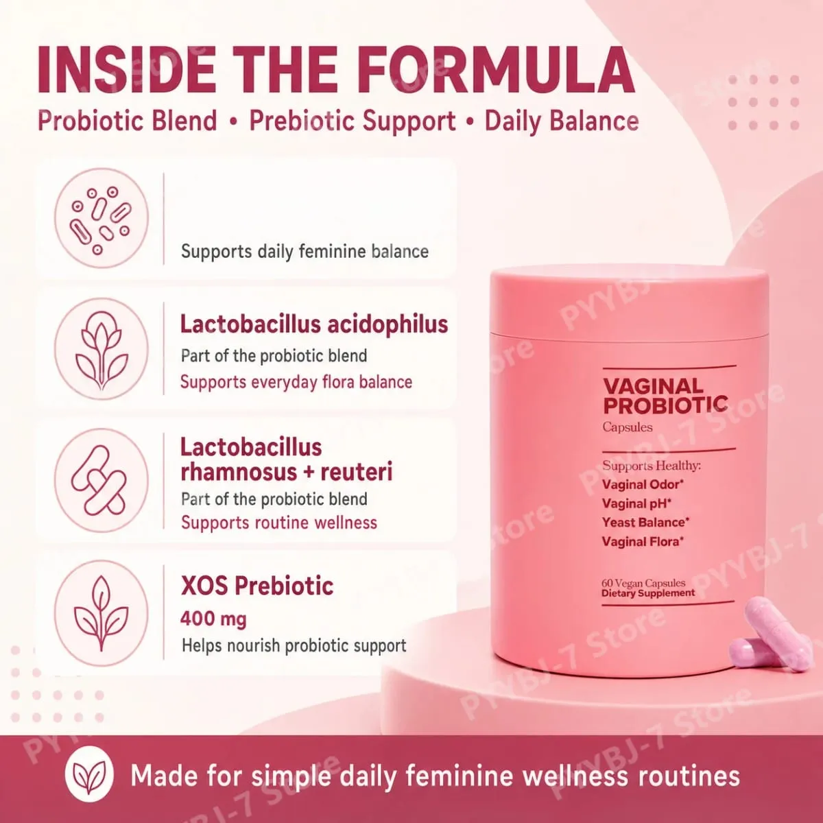 Women's Probiotic Capsules with Lactobacillus & Prebiotics for Gut and PH Balance Promote Healthy Flora 60 Pieces