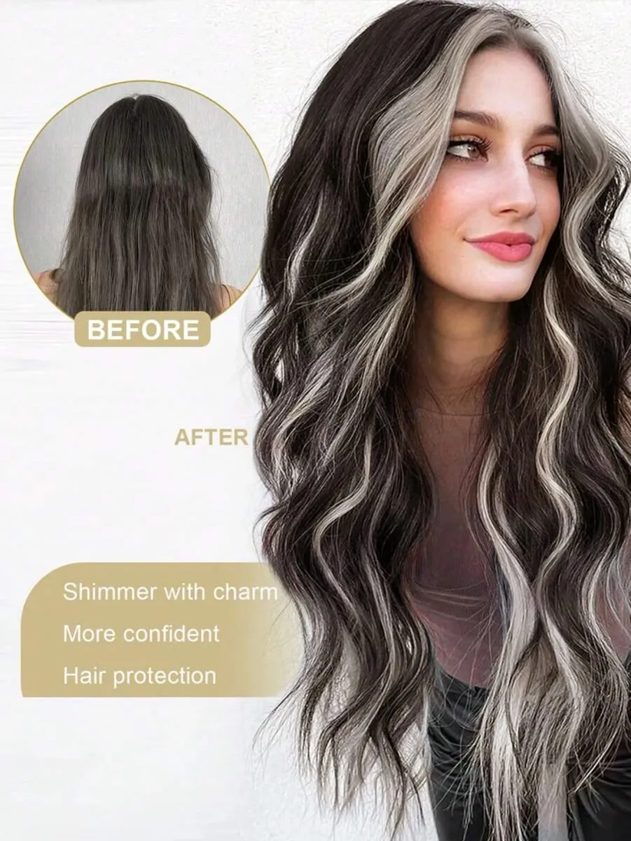 Synthetic Long Curly Wavy Hairstyle Hairpiece 5 Clip In Hair Extensions Black Brown Grey Natural Fake Hair For Women
