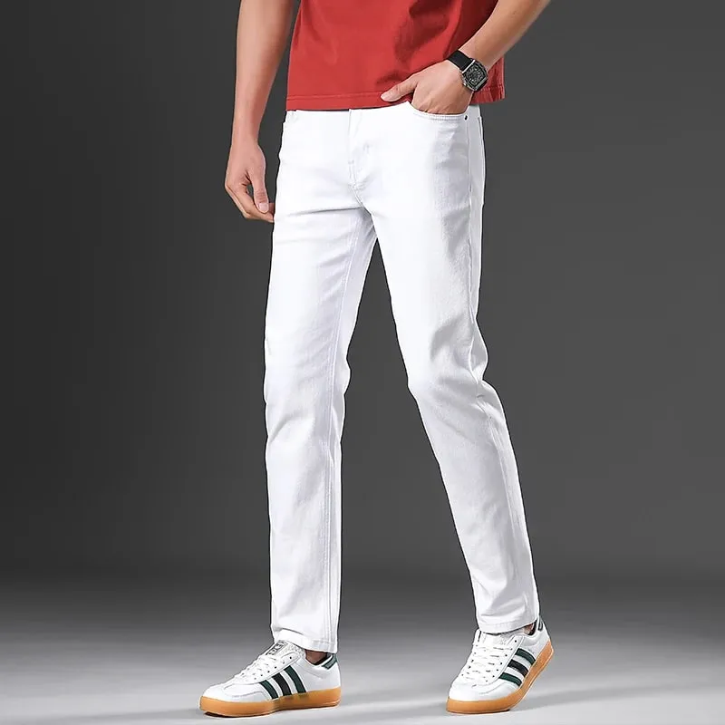 2026 96% Cotton Elastic Cotton Jeans Men's Spring Slim Straight Denim Pants Comfort Large Size Korean Business Casual Trousers