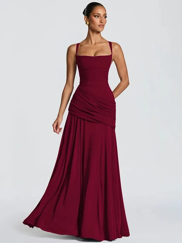 Mozision épaules dénudées dos nu Sexy robe Maxi femmes élégant sans bretelles sans manches moulante froncé Club fête longues robes femme