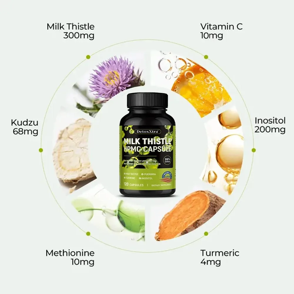 Milk Thistle Liver Cleanse Detox Health Supplement Supports Healthy Liver Function Men & Women Boosts Immunity Antioxidant