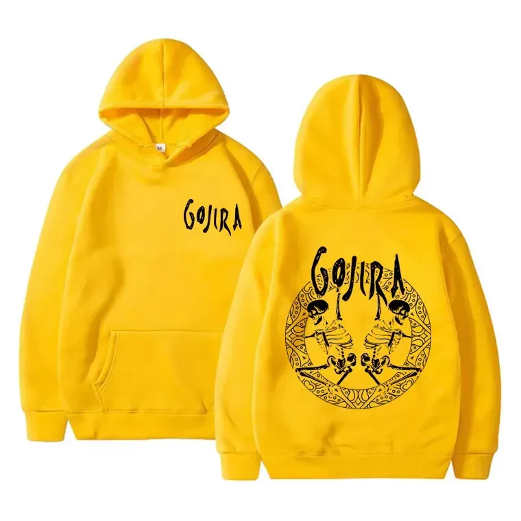 Sudadera con capucha con estampado de doble cara de esqueleto de Gojira de banda de Metal francesa para hombre y mujer, Jersey Vintage con capucha, sudaderas informales de gran tamaño para hombre