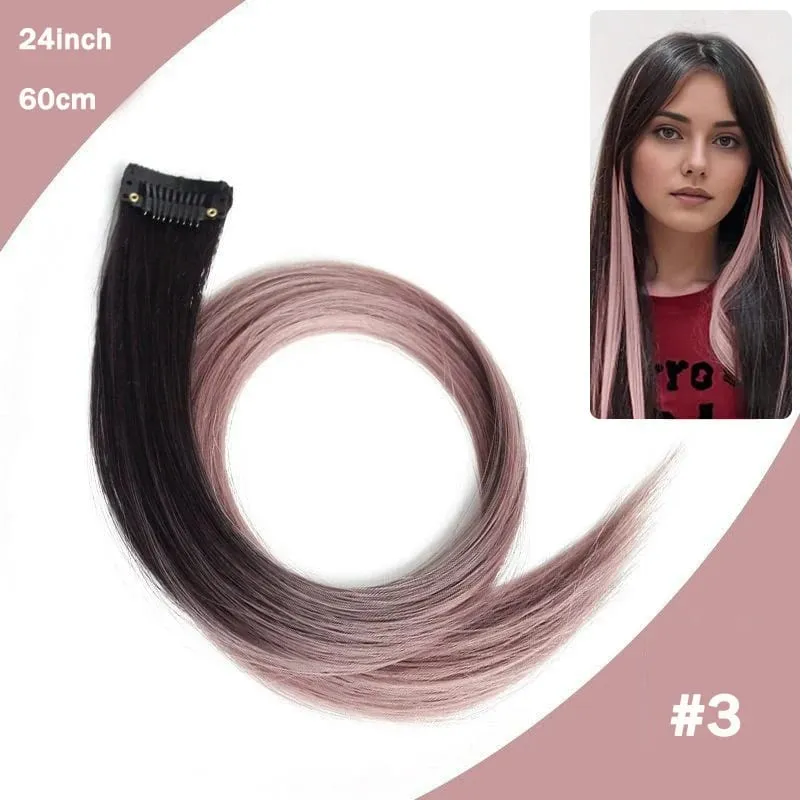 Hair Clips Hair Extensions Wig Synthetic Long Straight Gradient Color Clip-in Hair piece Hair Clips for Hair for Women Wear