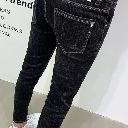 Nuevos pantalones vaqueros negros ajustados de estilo coreano para hombre con diseño bordado, pantalones vaqueros para ropa informal y de lujo, pantalones elásticos