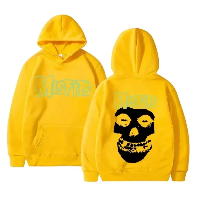 2026 Horror Punk Bizarre Skull Print Hoodie Men's Gothic Retro Loose Fleece Cotton Hoodie Rock Style Pullover Unisex