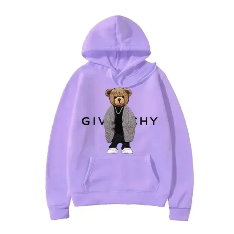 Men Women Unisex Autumn Winter Luxury Bear Print Hoodies Long Sleeve Fleece Pullover High Quality Free Shipping