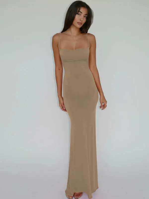 Hugcitar Summer Solid Sleeveless Backless Elegant Sexy Bodycon Y2K Maxi Prom Dress Women Clothes Birthday Party Casual Y2K