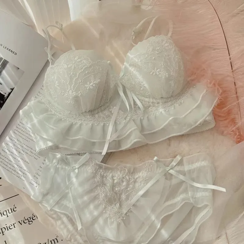 Japanese Lolita Lace Bra Set Half Cup Sweet Sexy Lingerie Women Small Breast Push Up Supportive Pure Feminine Girl Charm S-xl
