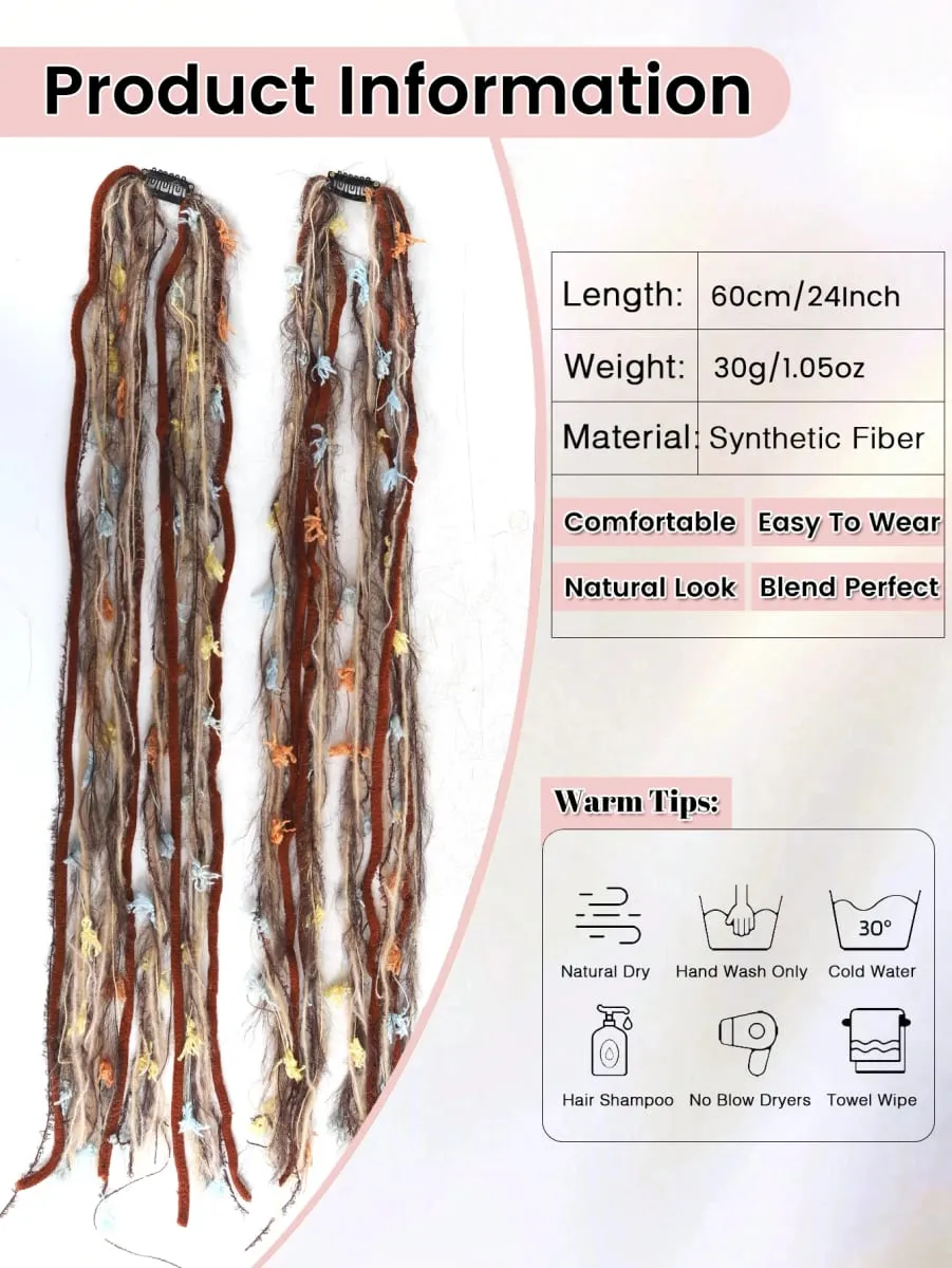 2PCS Colorful Rope Braided Hair Clip In Extensions Black Hair Dreadlock Hair Pieces Bohemian Hair Accessories For Women Daily