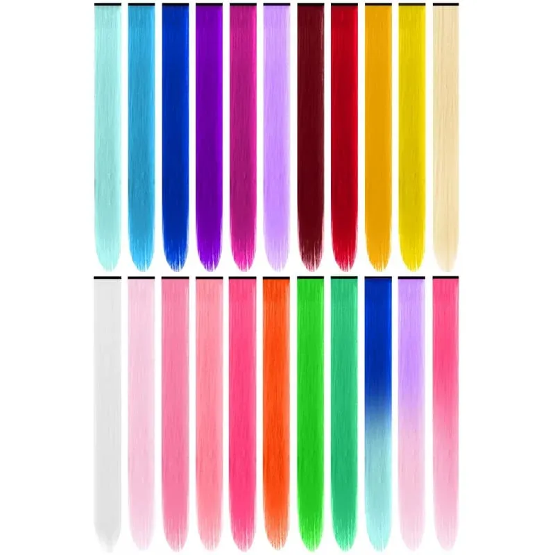 1 5 11 Pçs/lote Grampo em Extensões de Cabelo Multi-Cores Destaques Cabelo Sintético 22 polegada Rainbow Hairpieces para Meninas Mulheres 2030 — image 2