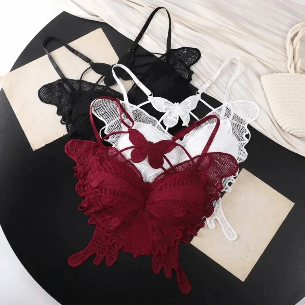 Fashion Backless Butterfly Bras Padded Slim Fit Lace Camisole Flower Korean Style Hollow-out Vest Tops Streetwear