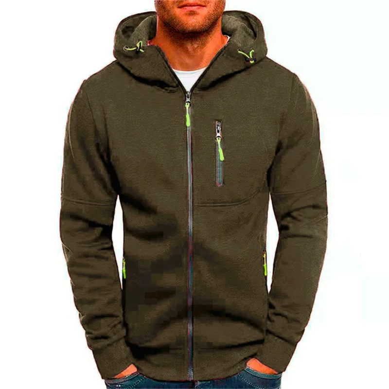 Solid color men's hooded jacket Casual long-sleeved hoodie Zipper Gym sports hoodie Spring Fall