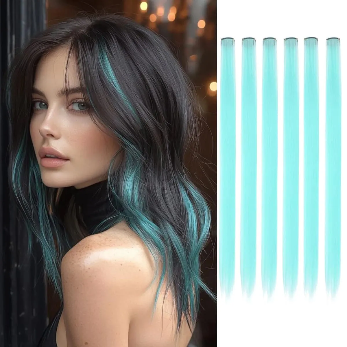 Synthetic 1-6pc Colored Hair Extensions Clip in Colorful Hair Extensions Rainbow Hair Extensions for Women Girls Hair Extensions