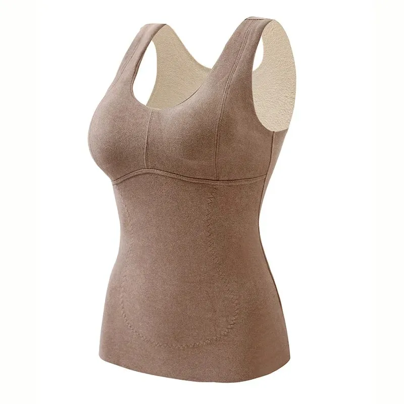 Winter Fleece Thermal Vest for Women Thickened Thermo Lingerie Seamless Soft Warm Inner Wear Female Undershirt With Bra Padded