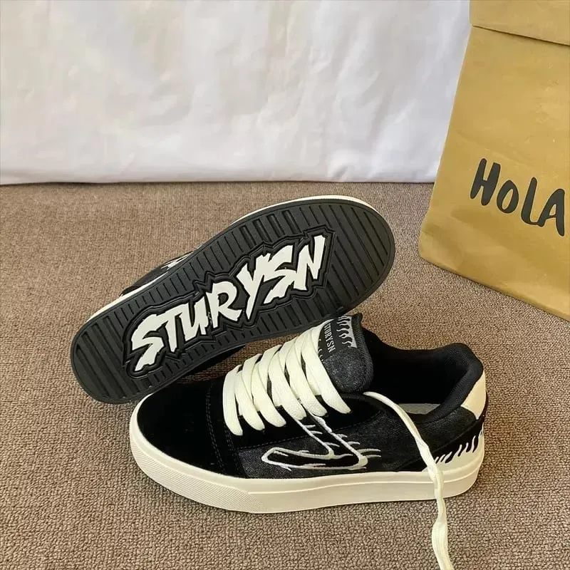 Design Sensation Men's Black White Board Shoes Spring 2026 New Style Couple Match Sport Low Top Casual Sneakers Breathable