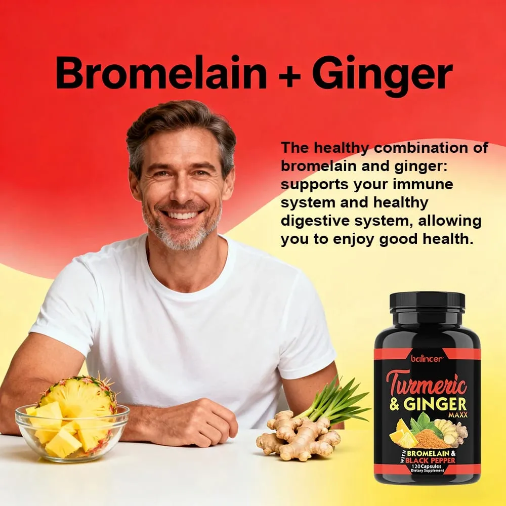 Organic Turmeric Curcumin Capsules with Ginger Support Joint Muscle Cardiovascular Cognitive Digestive & Immune Wellness