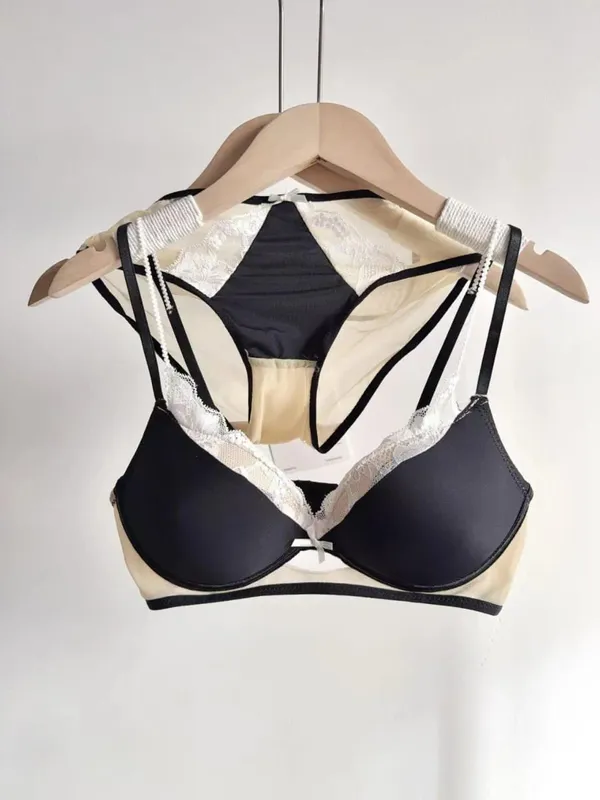 French Lace Bra Set for Women Push up Lift Gathering Double Cup Soft Comfort Small Bust Enhancer Daily Wear Lingerie Set