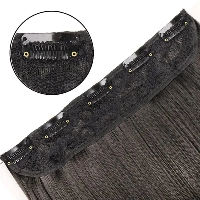Grampo longo e reto sintético de 24 polegadas, extensão de cabelo de uma peça, 5 clipes, cabelo falso loiro, marrom, preto, resistente ao calor