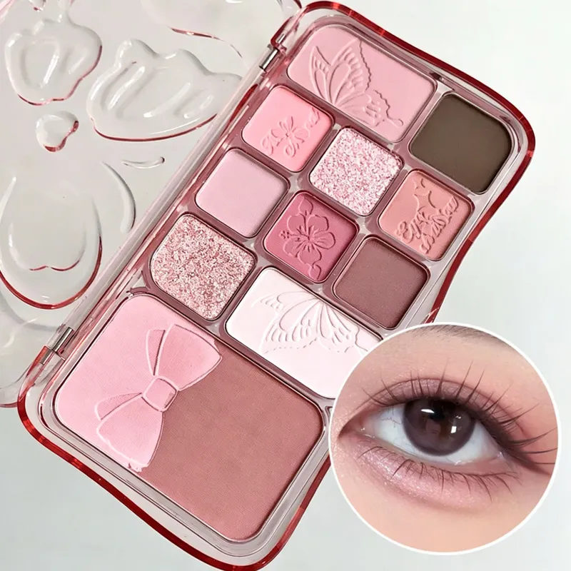 12 Colors Shimmer Matte Eyeshadow Palette Rose Pink Glitter Earth Color Eye Shadow Cosmetics Lasting Waterproof Makeup Palette