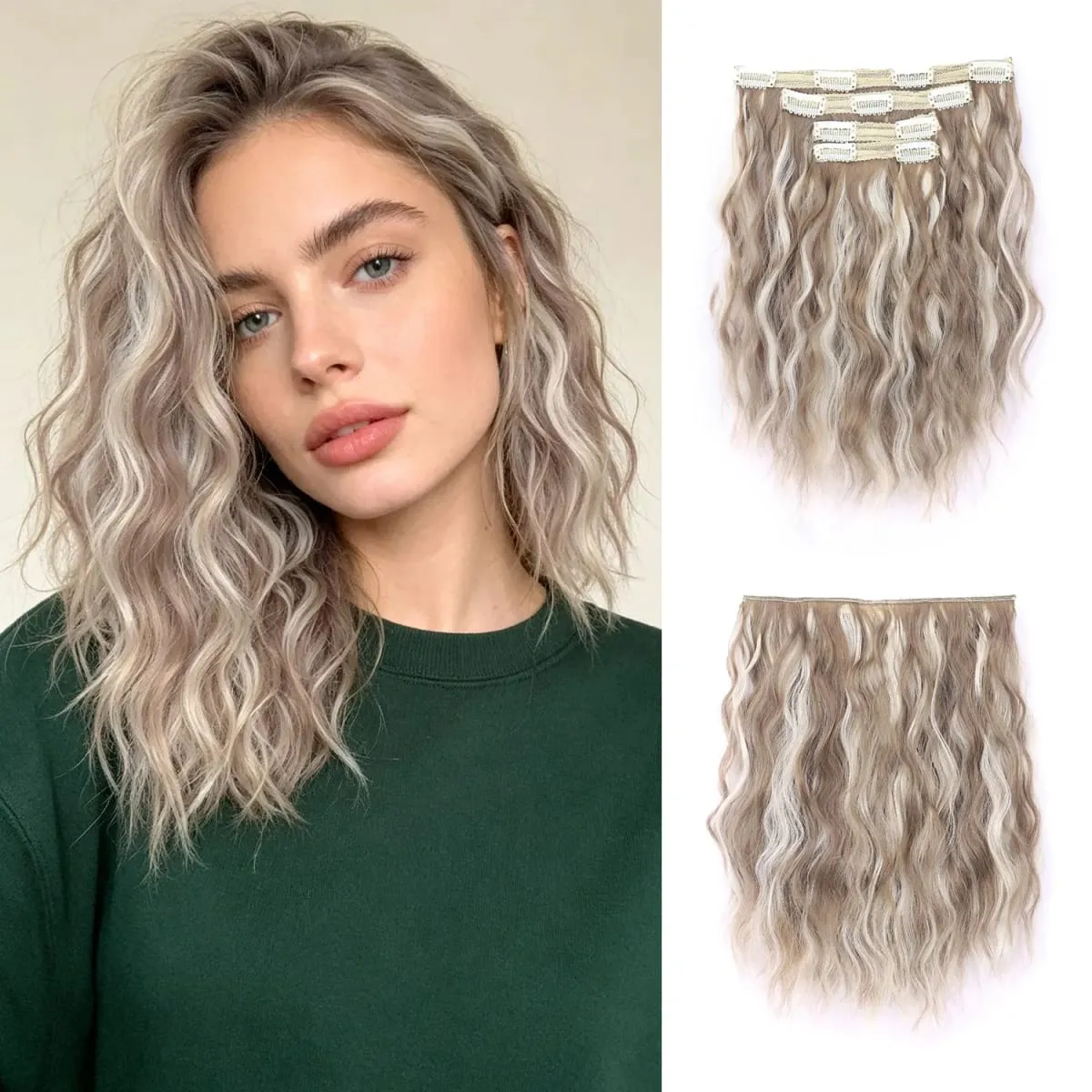 Synthetic clip in hair extensions 12inch water wave clip in hairpieces for women ladies daily party holiday