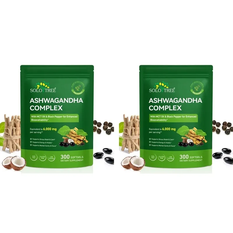 A Solo Tree Ashwagandha Complex lágyzselé támogatja a stresszoldást, megnyugtatja a mentális tisztaságot MCT olajjal és fekete borssal 300 lágyzselével