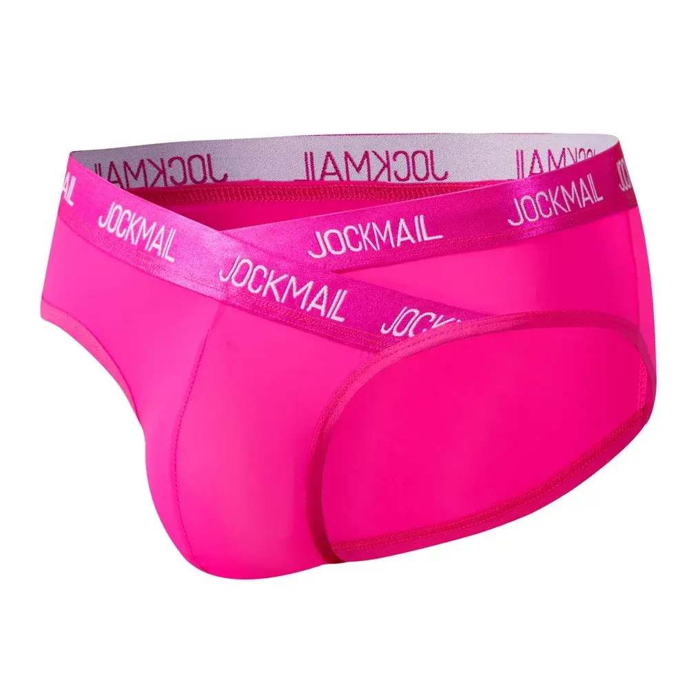Jockmail Mens Underwear Low Waist Sexy Letter Sports Breathable Summer Ice Silk Briefs Big Bag Nylon Solid Color Man Panties