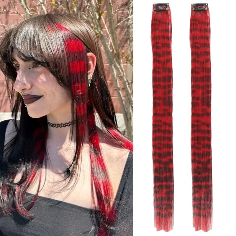 2PCS 18inch Hair Extensions Wig Hairpiece Colorful Leopard Print Hair Extensions Clip in for Women Halloween Party Daily Wear